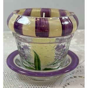 Fifth Avenue Crystal Crackle Glass Votive Candle Holder Floral Purple NIB